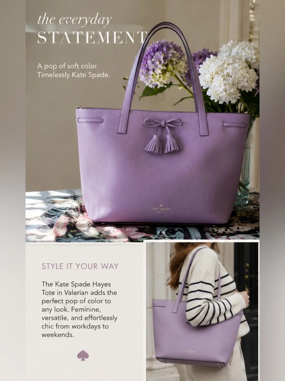 Kate Spade Hayes Valerian Medium Top Zip Tote | Classic Elegance Quiet Luxury - Picture 5 of 16